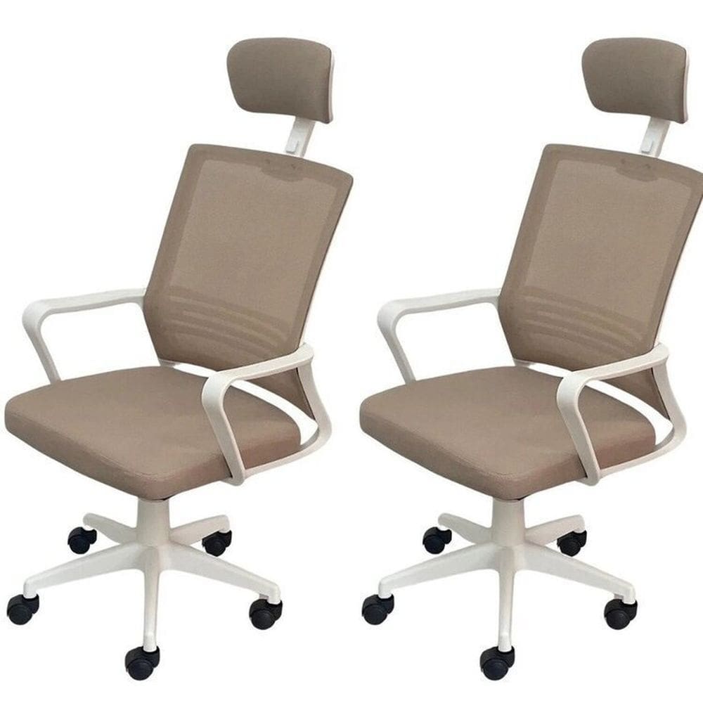 Kit 2 Cadeiras para Escritório Presidente Lyon Alta em Tela Mesh Bege