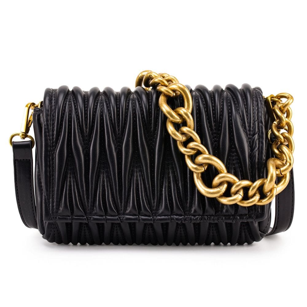 Bolsa tiracolo, couro sintético acolchoado, preto, feminino