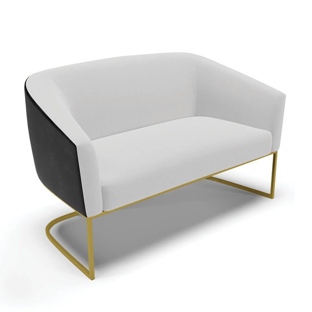 Sofá Namoradeira 2 Lug Industrial Dourado Stella Pto/Linho Cinza D03 - D`Rossi