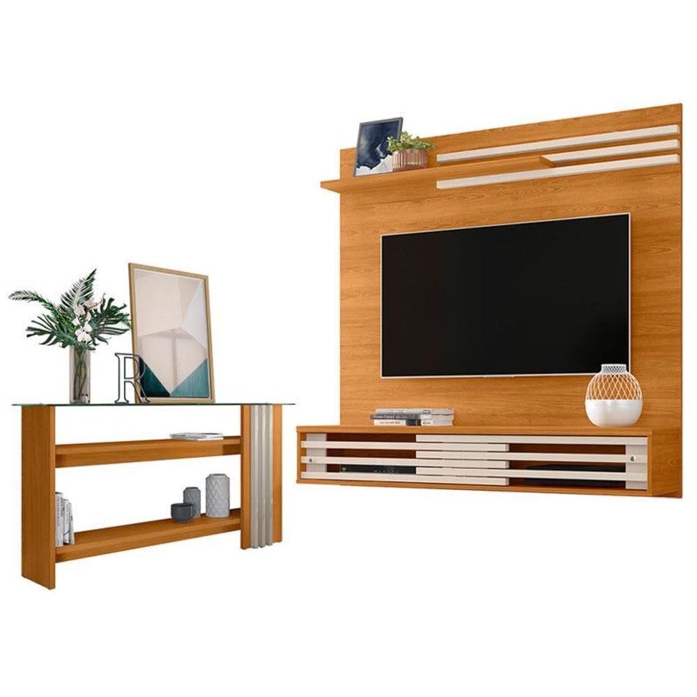 Estante Home Theater Suspenso com Aparador Frizz Sublime Cinamomo Off White - Madetec
