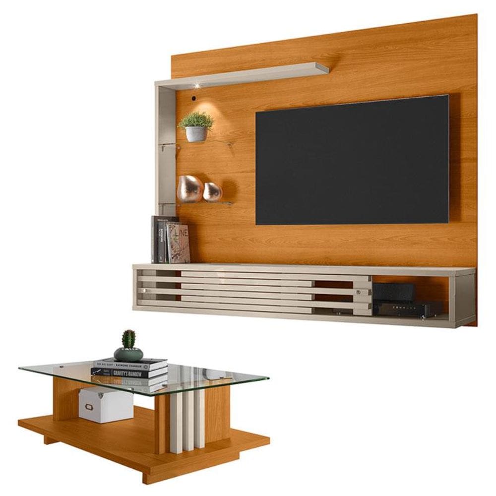 Estante Home Theater Suspenso com Mesa de Centro Frizz Select Cinamomo Off White - Madetec