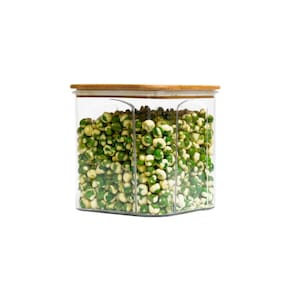 Pote acrílico 900ml com tampa bambu hermético quadrado - Tüd