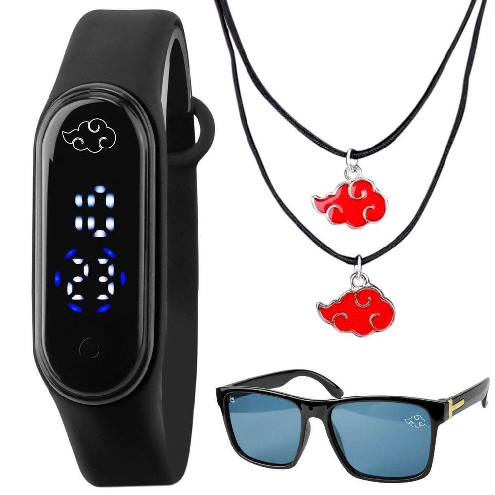 Colar Naruto + Oculos + Relogio Prova Dagua Infantil Digital