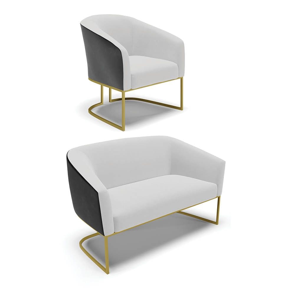 Namoradeira e Poltrona Industrial Dourado Stella Pto/Linho Cinza D03 - D`Rossi