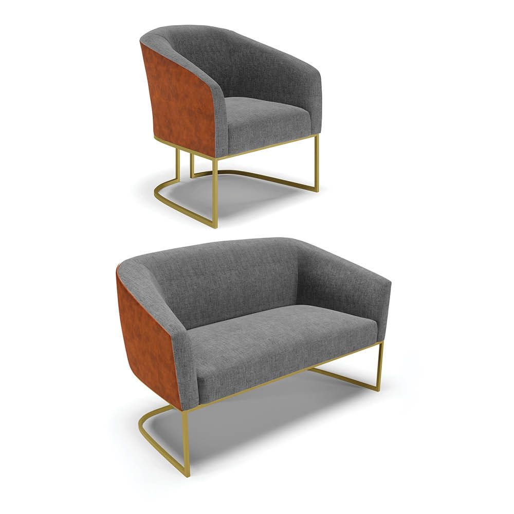 Namoradeira e Poltrona Industrial Dourado Stella Noz/Linho Grafit D03 - D`Rossi