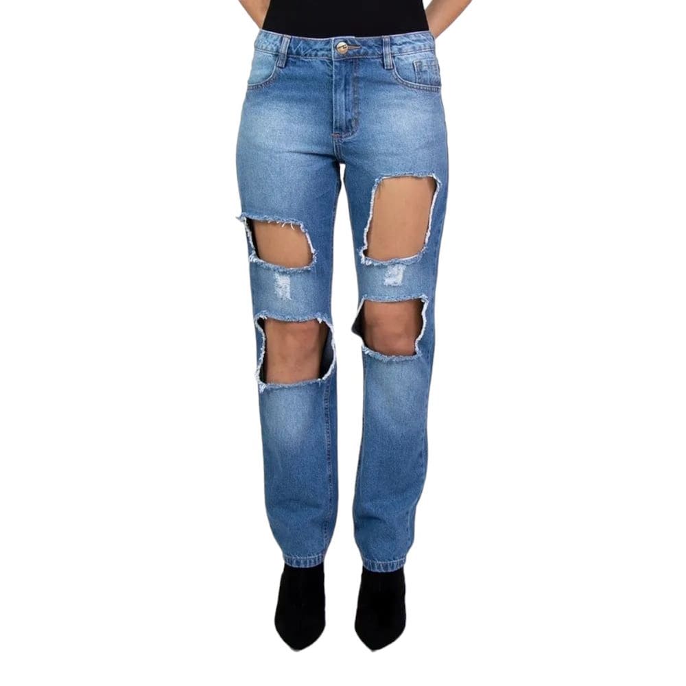 Calça Jeans Destroyed Feminina Cintura Média Lady Rock
