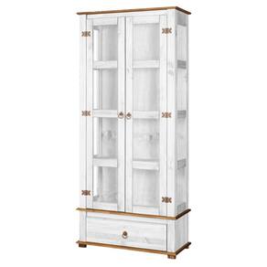 Cristaleira Madeira Maciça 2 Portas Vidro Lateral Branco Garapa D106VL Shop JM