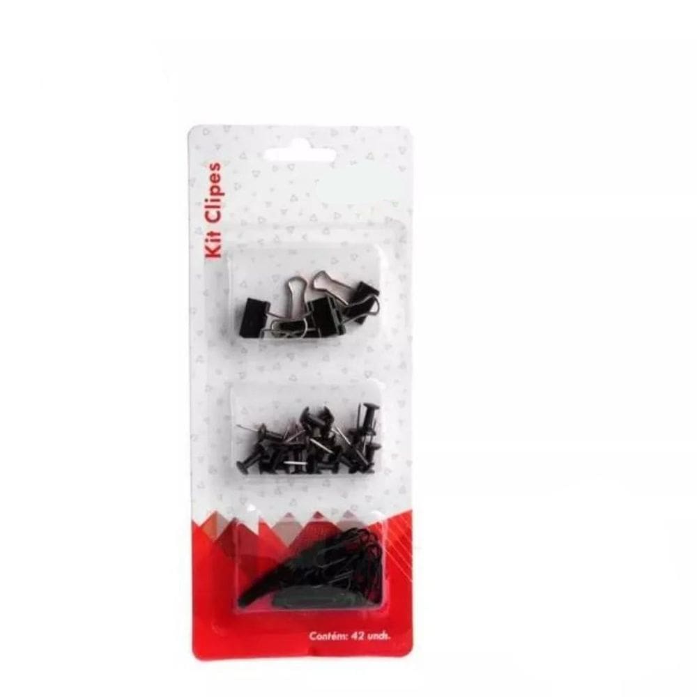 Kit Escritório Clips Alfinetes Prendedores Organização Papelaria 42PCS