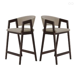 Kit 2 Banquetas Alta de Madeira Maciça Capuccino Ravena com Encosto Suede Bege CCS
