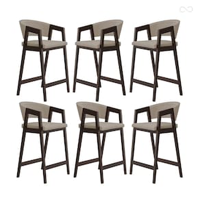 Kit 6 Banquetas Alta para Cozinha Ravena em Madeira Maciça Capuccino Suede Bege CCS