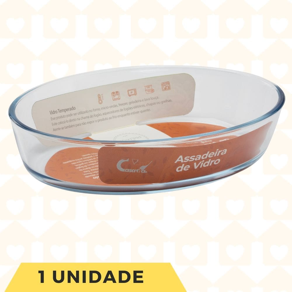 Travessa Vidro 2,4L Medio Resistente Forno Assados Festas 1 Un