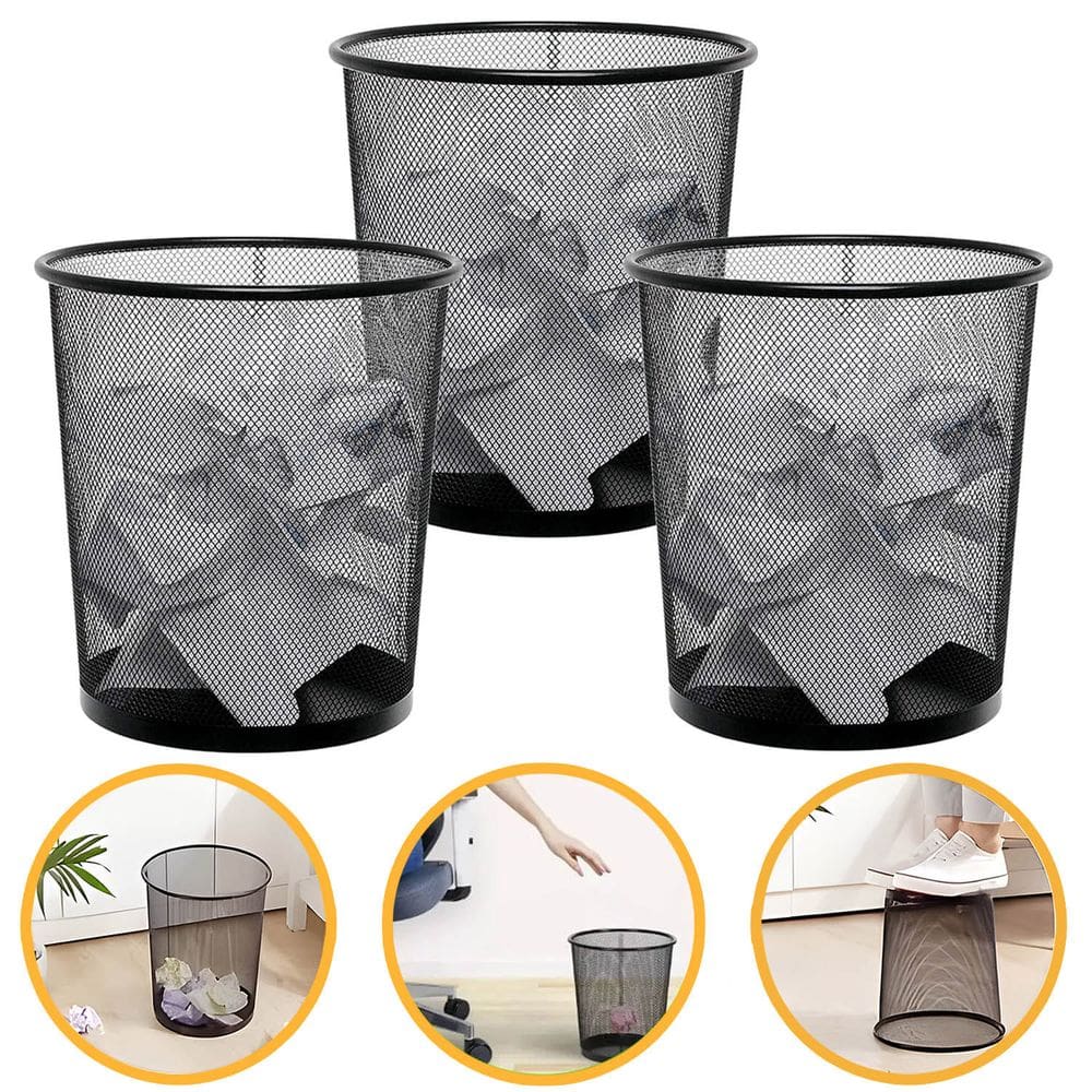 Kit 3 Lixeiras Cesto De Lixo 10 Litros Metal Balde Aramado Redondo Home Office