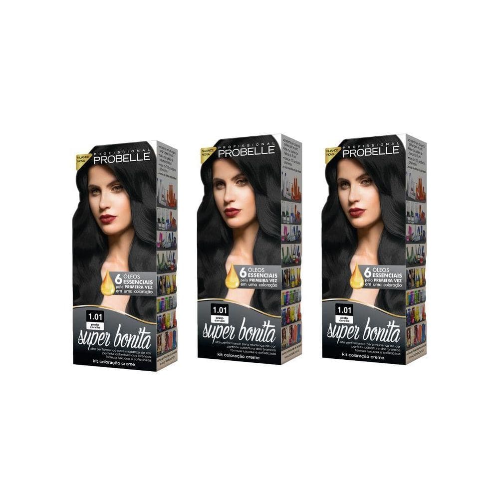 Coloraçao Probelle Super Bonita 1.01 Preto Carvao-Kit C/3Un