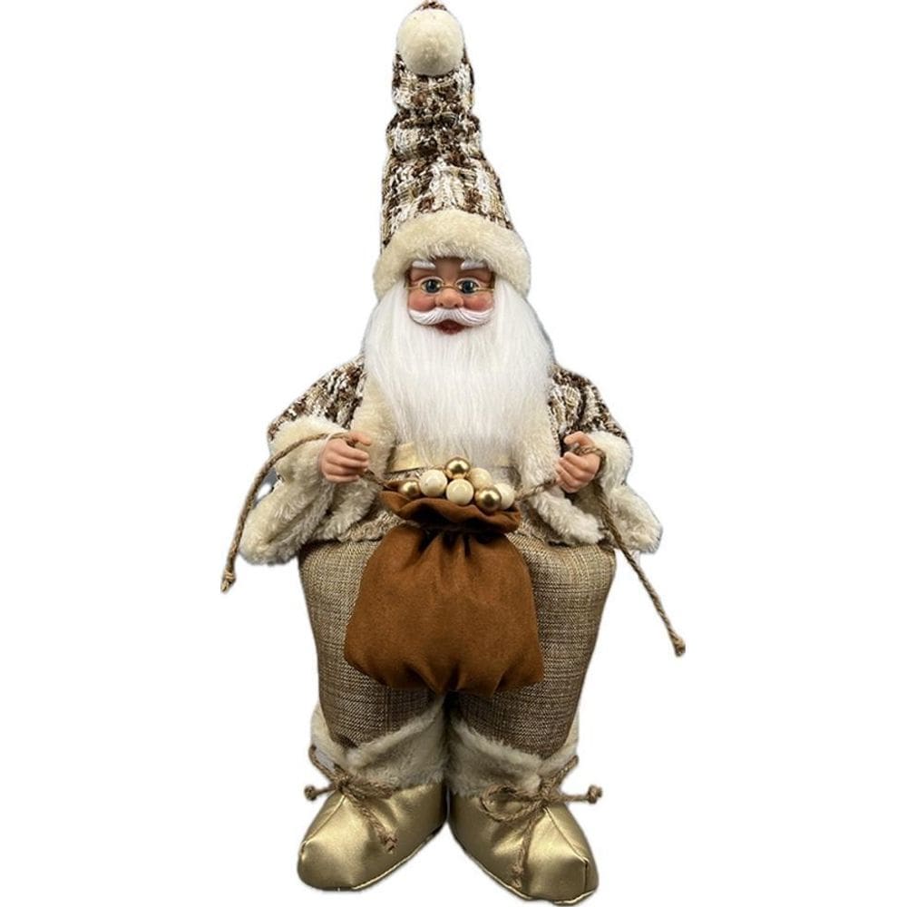 Papai Noel Sentado Bordo Marrom Decoração Natal 40Cm