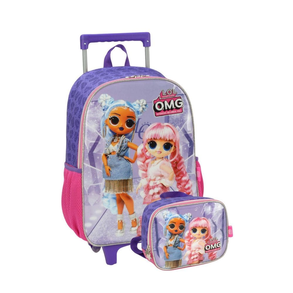Kit Escolar Lol Star Mochila Rodas + Lancheira Térmica Lilás
