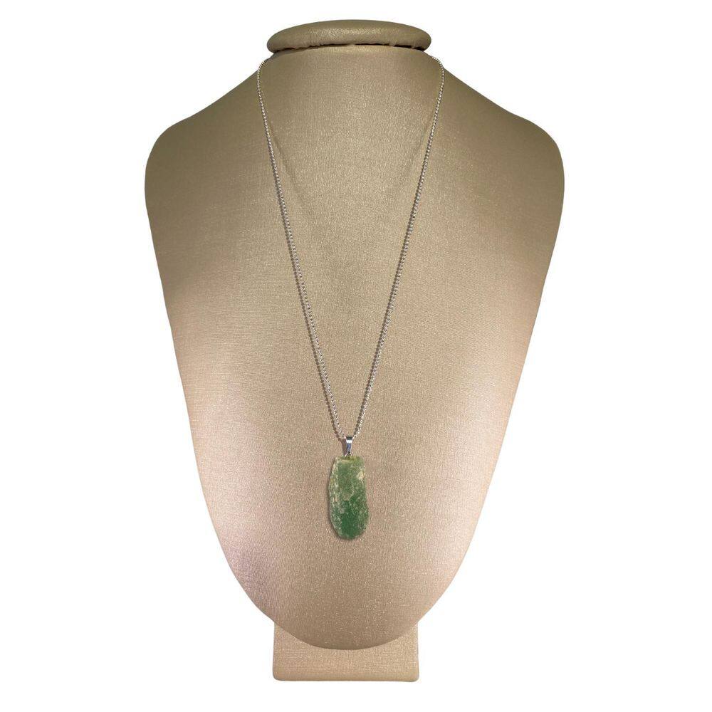 Colar Prata 925 Diamantado Quartzo Verde Bruto Ponte Vecchio