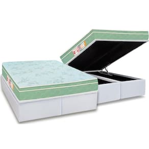 Cama Box Baú Queen: Colchão Espuma Castor D33 Sleep Max Euro Pillow + Base CRC Courano White(158x198)