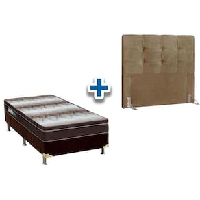 Cama Box Solteiro CRC + Colchão Ortopédico Light Ortobom + Cabeceira Clean Suede Marrom