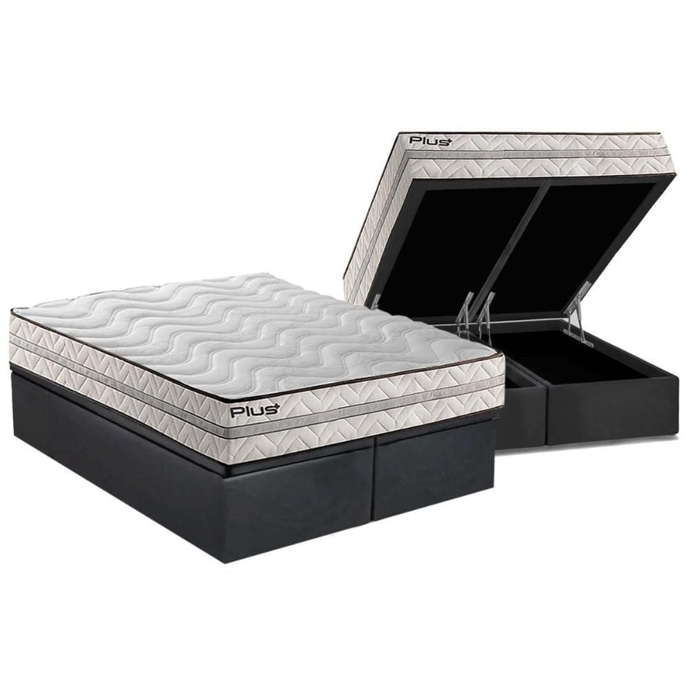 Cama Box Baú Queen: Colchão Espuma Paropas D33 Pasquale Plus Euro Pillow + Base CRC Suede Gray(158x198)