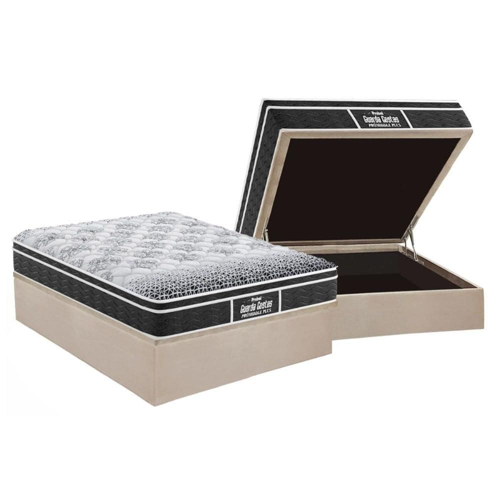 Cama Box Baú Casal: Colchão Espuma Probel D28 / EP Guarda Costas PróMiddle Plus + Base CRC Suede Clean(138x188)