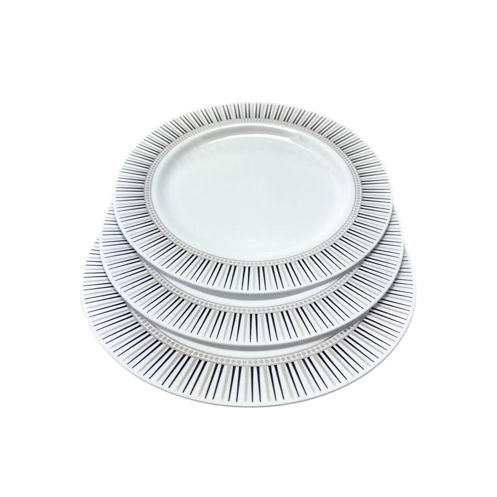 Kit 6 Pratos Luxo Acrílico Redondo Borda Pino Prata 18Cm
