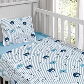 Jogo de Cama Tecebem Malha Berço Estampado Generosidade 3 Peças Azul