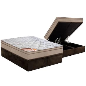 Cama Box Baú Queen: Colchão Molas Castor Bonnel Revolution + Base CRC Suede Brown(158x198)