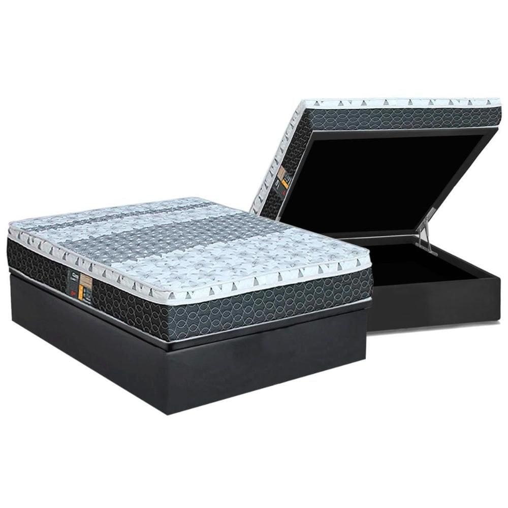 Cama Box Baú Casal: Colchão Molas Castor Bonnel System Class One Face + Base CRC Suede Grey(138x188)