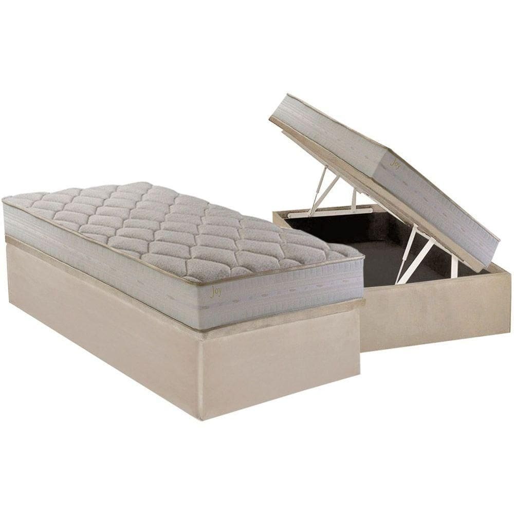 Cama Box Baú Solteiro: Colchão Ortopédico Herval D28 / AG65 Joy + Base CRC Suede Clean(88x188)