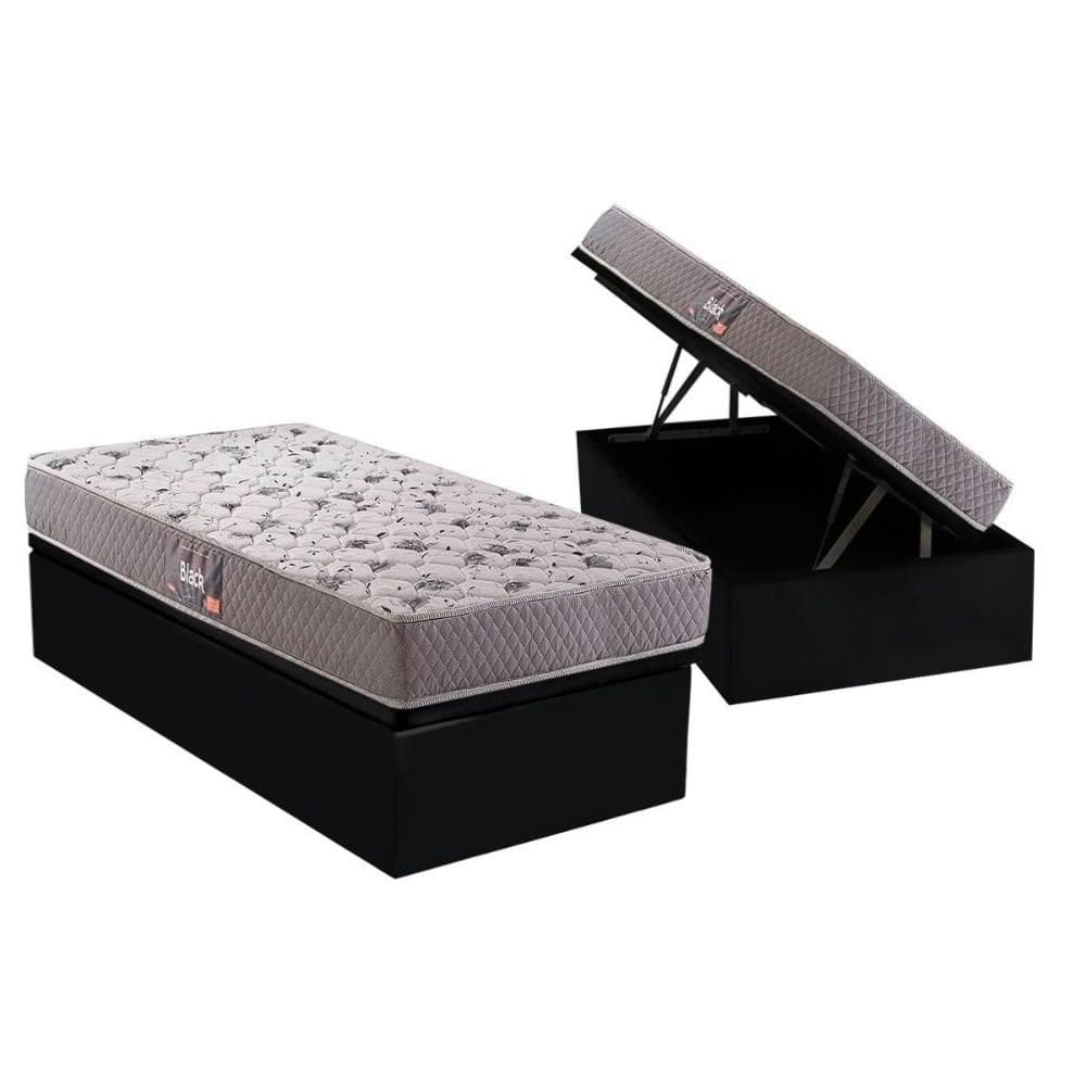 Cama Box Baú Solteiro: Colchão Espuma Herval D45 / AG65 Black Double Face + Base CRC Suede Black(88x188)