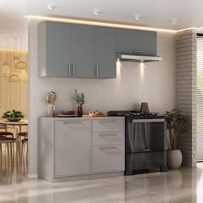 Armário de Cozinha Compacta Essence 200cm Fendi e Griss Itatiaia