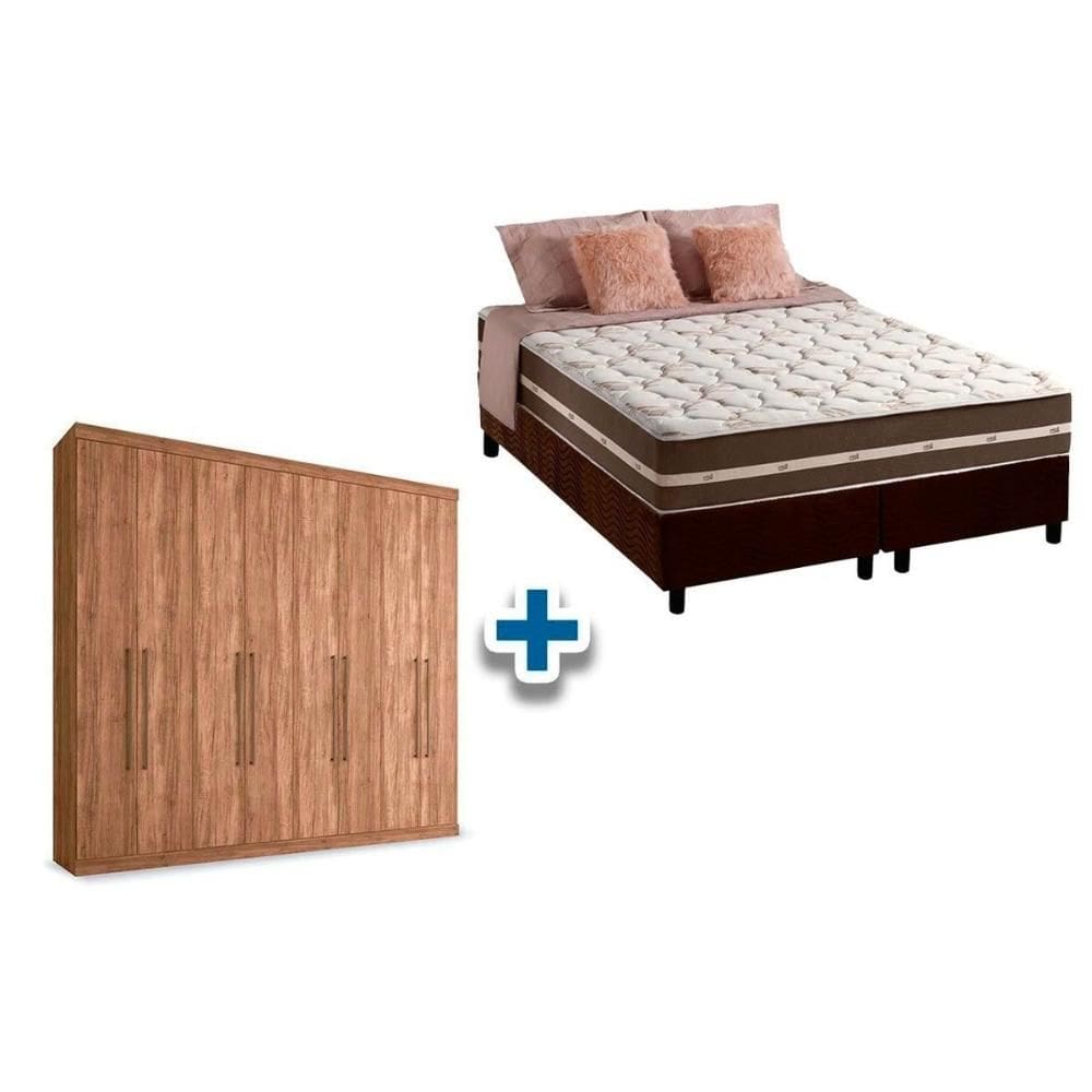 Cama Box Casal + Colchão Classic + Guarda Roupa Master Vip 8.4 Atacama