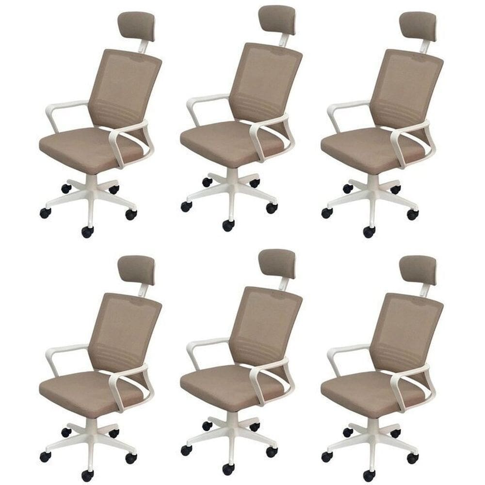 Kit 6 Cadeiras para Escritório Presidente Lyon Alta em Tela Mesh Bege