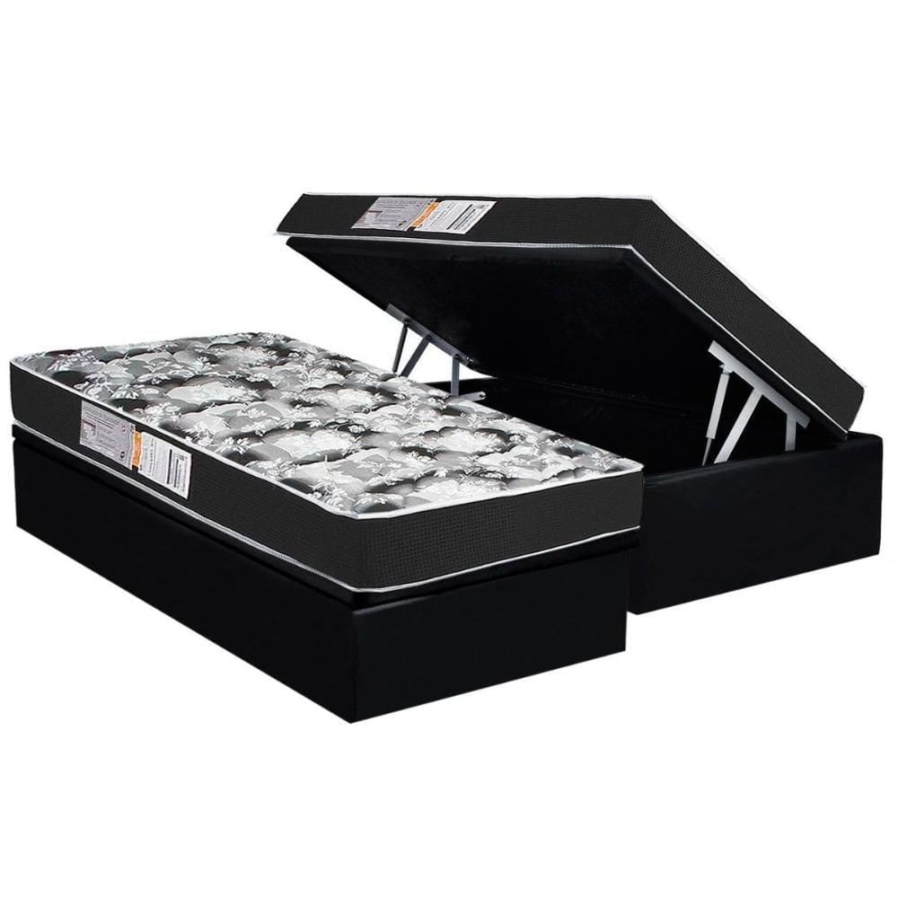 Conjunto Box Baú Solteiro: Colchão Espuma Luckspuma D28 Celebrity Black + Base CRC Suede Black(88x188)