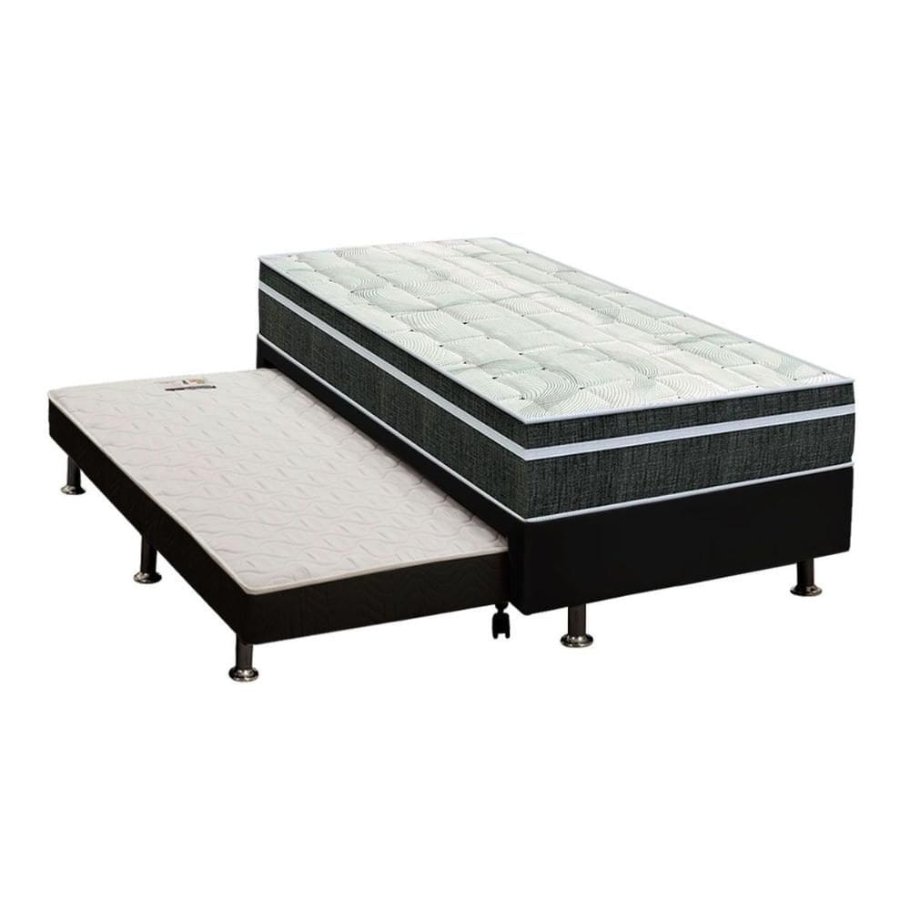 Cama Box c/Auxiliar Solteiro: Colchão Orthoflex Bonnel Venezia Black + Base CRC Courano Black(88x188)