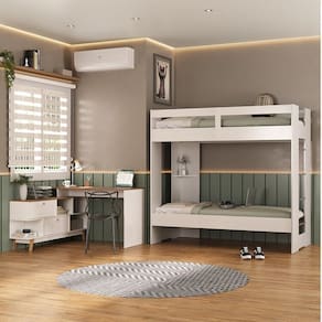 Quarto Juvenil completo Nexis com Beliche e Escrivaninha em L 2 Portas Branco/Nogal