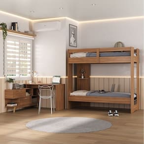 Quarto Juvenil completo Nexis com Beliche e Escrivaninha em L 2 Portas Nogal