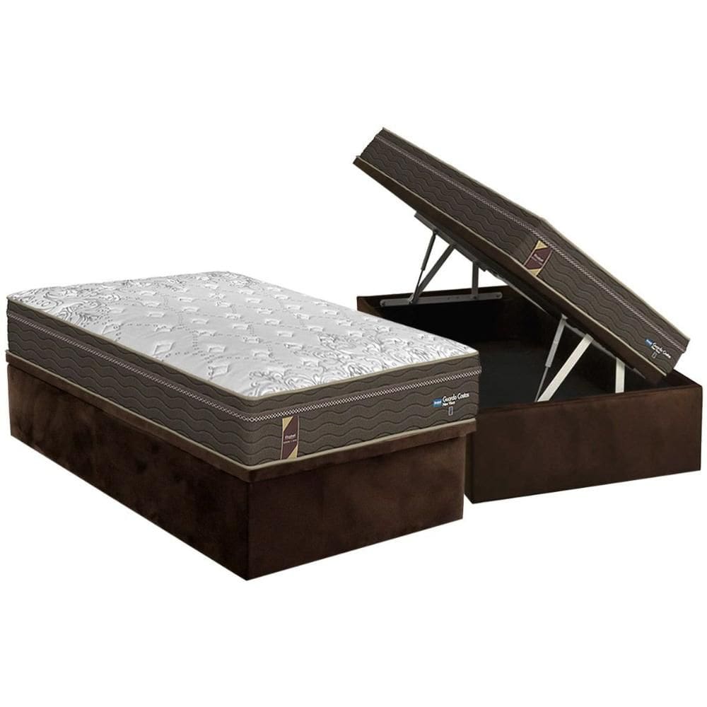 Conjunto Box Baú Solteiro: Colchão Espuma Probel Viscoelástico Guarda Costas New Visco Gel + Base CRC Suede Brown(88x188)