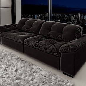 Sofá Retrátil e Reclinável 2 Lugares 220 Cm Pérola Veludo Preto
