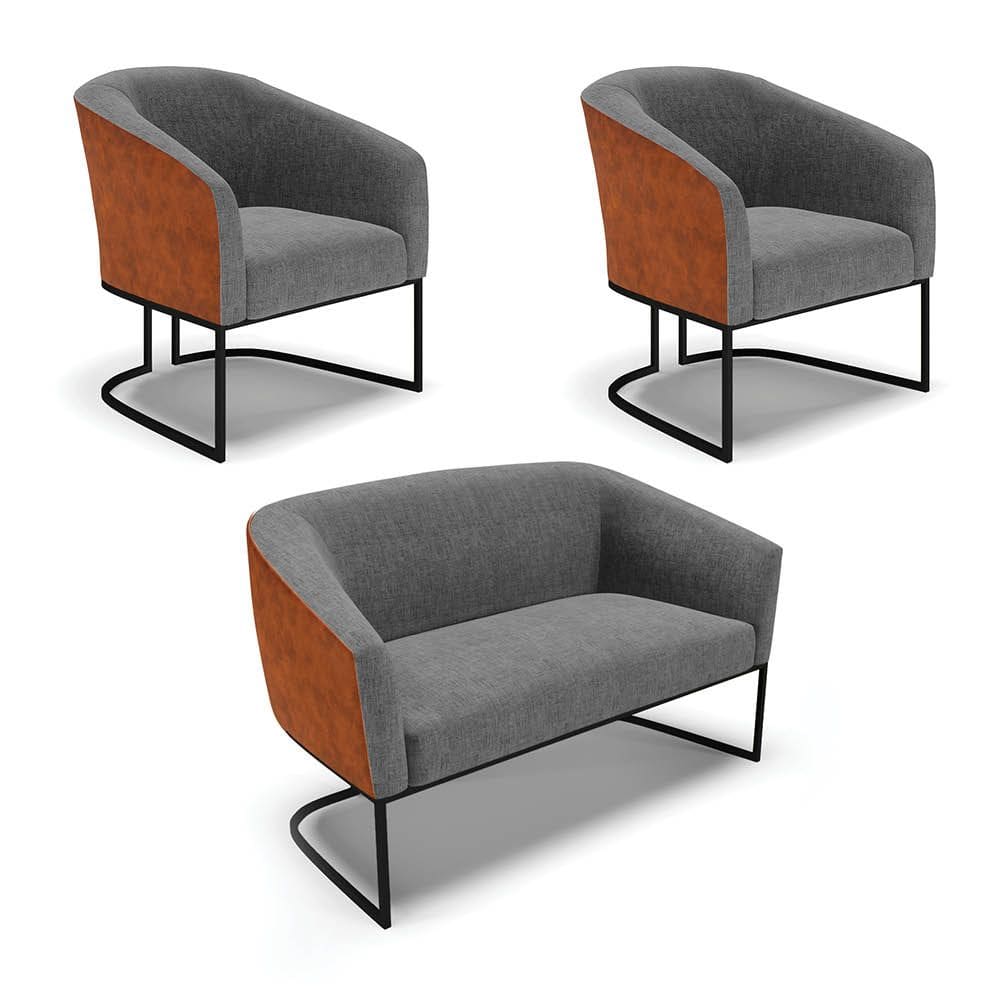 Namoradeira e 2 Poltronas Industrial Preto Stella Noz/Linho Grafit D03 - D`Rossi