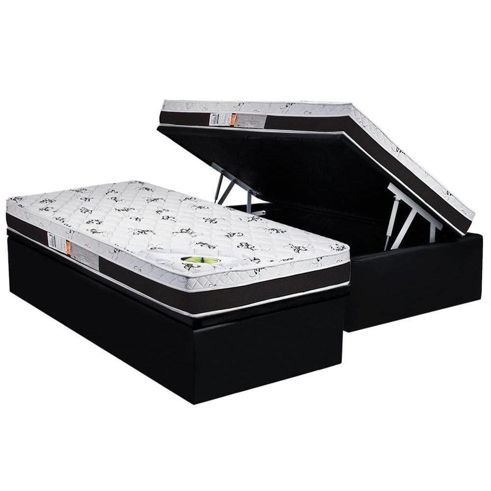 Cama Box Baú Solteiro: Colchão Ortopédico Luckspuma D33 / AG65 Aspen 50 Pró Saúde + Base CRC Suede Black(88x188)