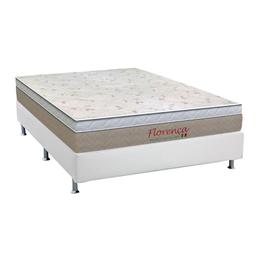 Cama Box Casal: Colchão Molas Bonnel Orthoflex Florença + Base CRC Courano White(138x188)