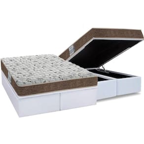 Cama Box Baú Queen: Colchão Espuma D45 Probel ProDormir Advanced + Base CRC Courano White(158x198)