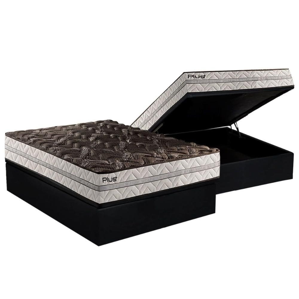 Cama Box Baú Casal: Colchão Espuma Paropas D33 Pasquale Plus Euro Pillow + Base CRC Suede Black(138x188)
