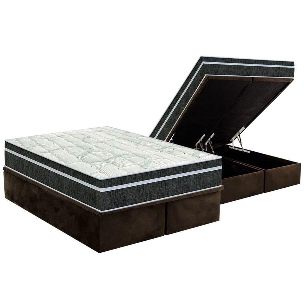Cama Box Baú Queen: Colchão Molas Orthoflex Bonnel Venezia + Base CRC Suede Brown(158x198)