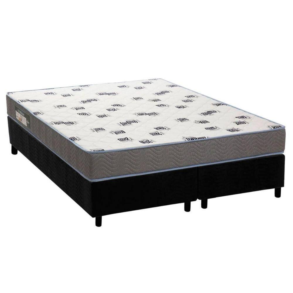 Cama Box King: Colchão Espuma Ortobom D33 Light Saúde + Base CRC Suede Black(186x198)