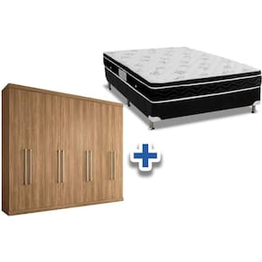 Cama Box Casal + Colchão Physical Ortobom + Guarda Roupa Master Vip 8.4 Atacama