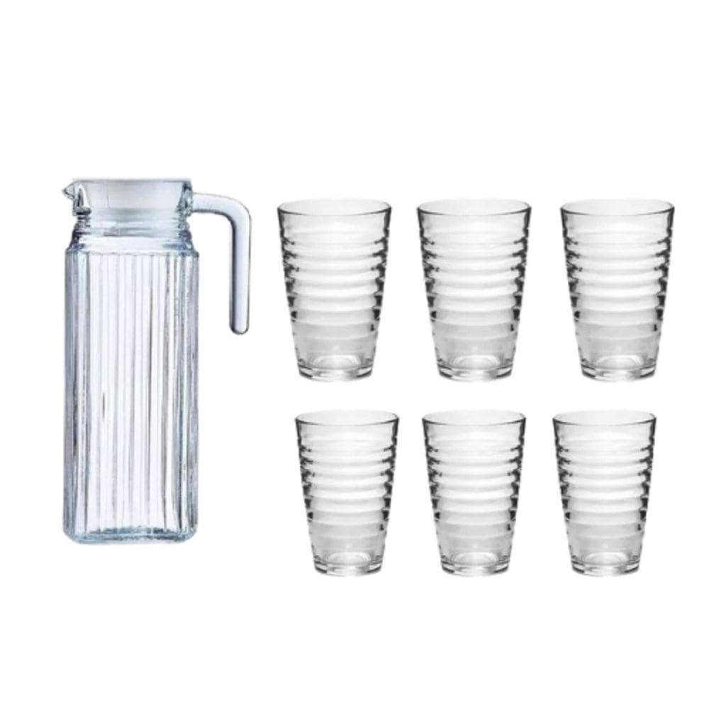 Conjunto Jarra De 1 Litro Vidro Com Tampa E 6 Copos De 360ml
