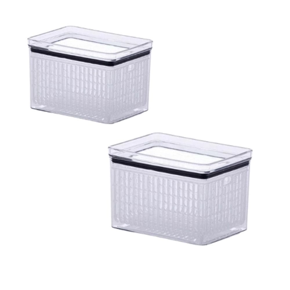 2 Pote Hermético 1800ml Empilhável Porta-tudo Fresh C/ Cesta