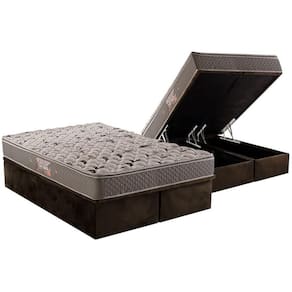 Cama Box Baú Queen: Colchão Ortopédico Herval AG65 Fort Black Firme Pillow Top + Base CRC Suede Brown(158x198)